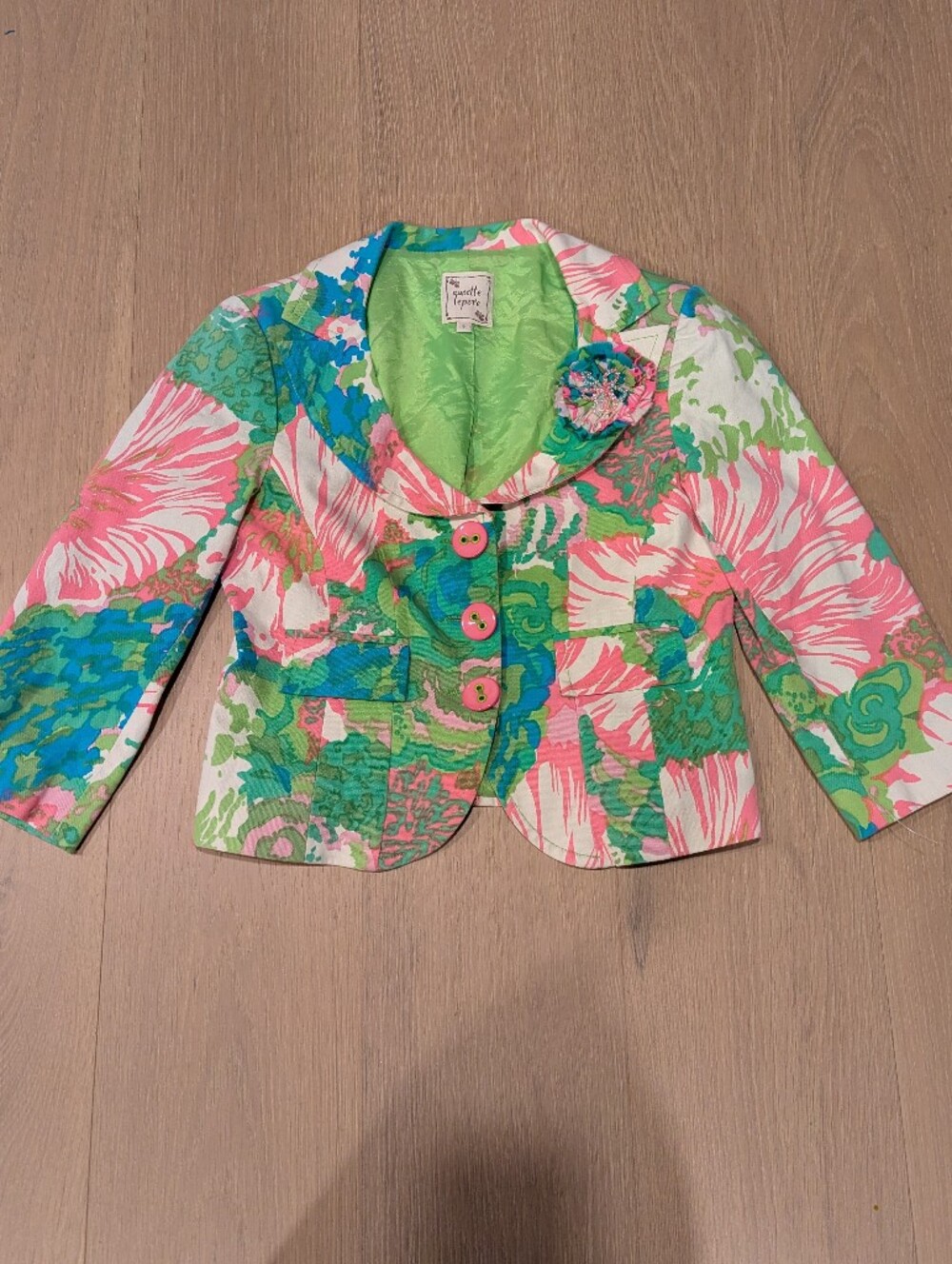 Y2K Gilmore Girl Core Floral Print Pink & Green Jacket